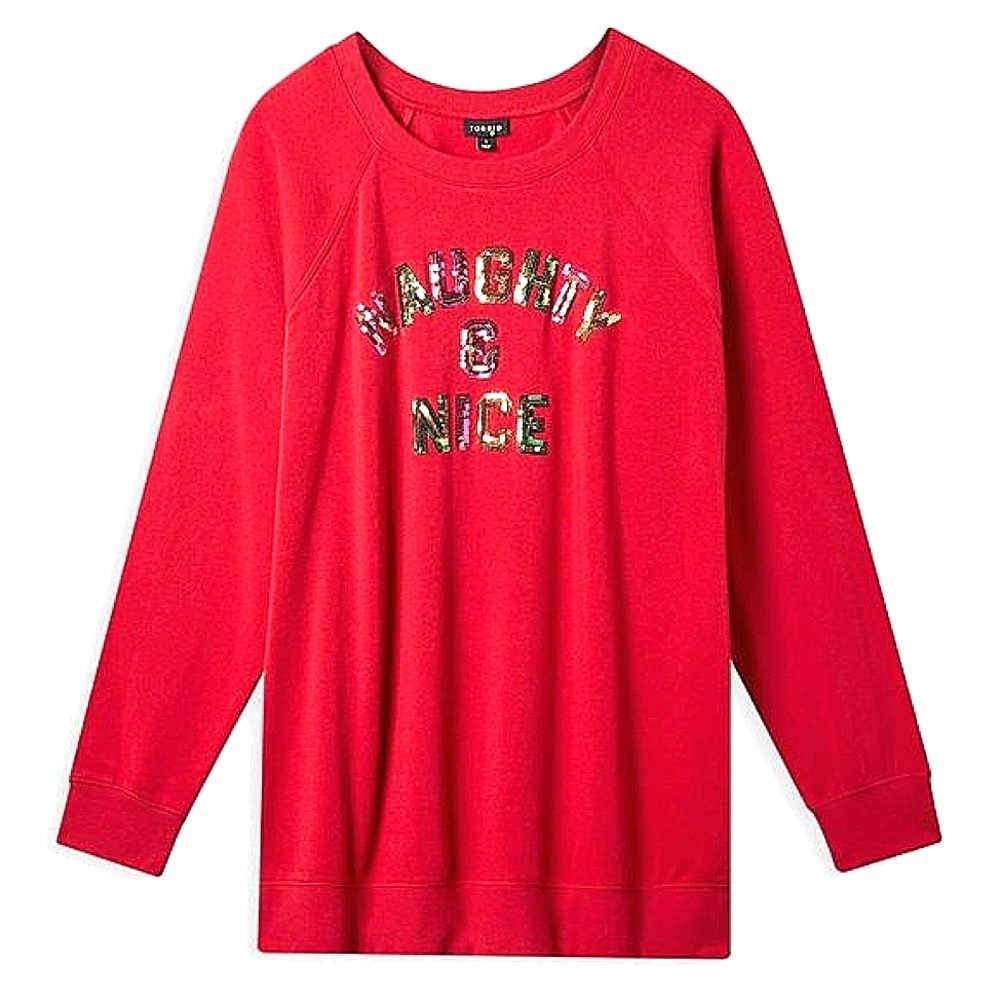 ❤️NWT TORRID SWEATSHIRT - CHRISTMAS HOLIDAY NAUGHTY & NICE - COZY FLEECE